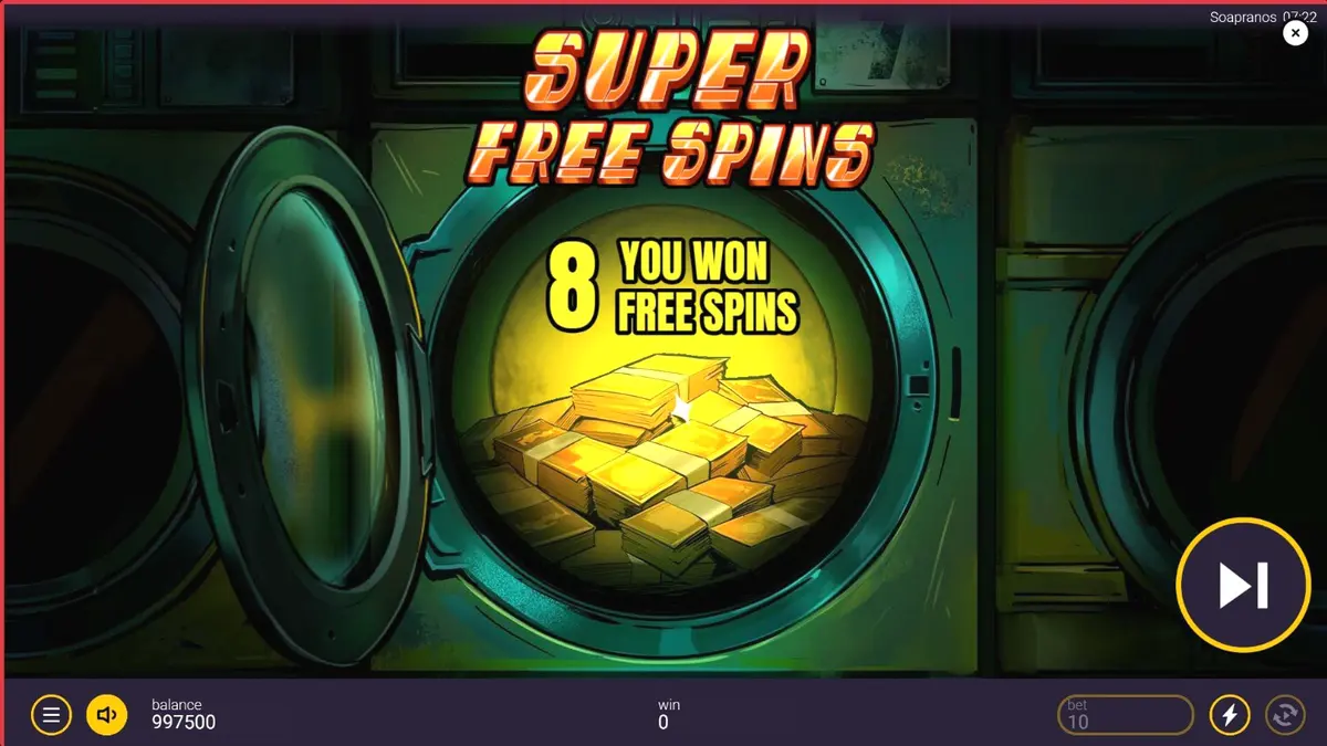 Tampilan visual slot The Soapranos dengan tema mafia dan binatu